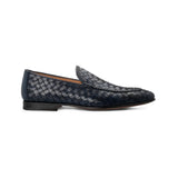 Woven Leather Loafer in Navy Blue