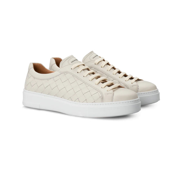 White Woven Leather Sneaker