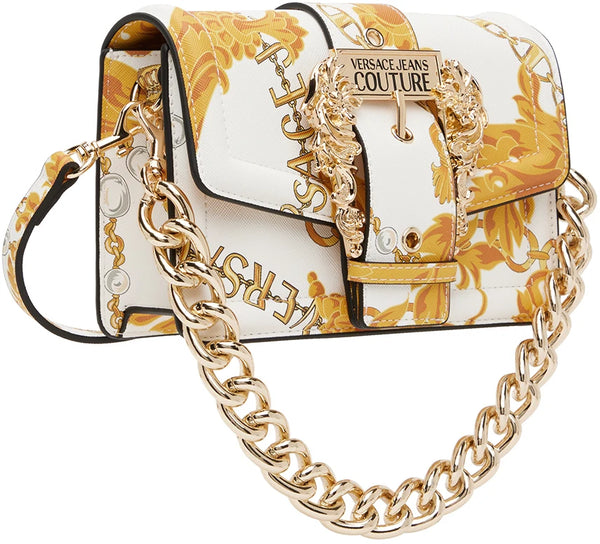 White and Gold Chain Couture Bag with Chain Detail