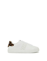 Versace White Leopard Trim Greca Sneakers