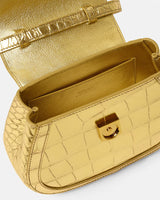 Croc-Effect Gold Greca Goddess Mini Bag