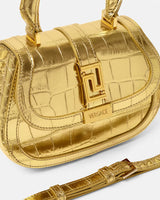 Croc-Effect Gold Greca Goddess Mini Bag