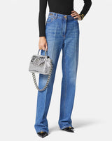 Croc-Effect La Medusa Small Handbag in Silver