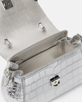 Croc-Effect La Medusa Small Handbag in Silver