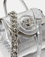 Croc-Effect La Medusa Small Handbag in Silver