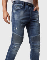Blue Distressed Denim Jogging Trousers