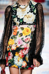 DG Floral Dress with Lace Sleeves