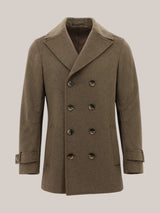 Doubled Breasted Wool Blend Overcoat in Brown