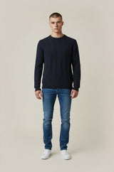 Cable Knit Crewneck Jumper in Navy