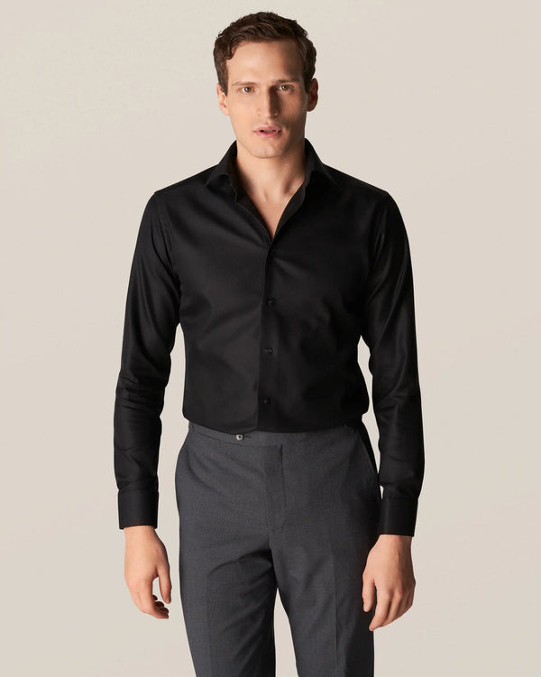 Black Textured Twill Shirt Slim Fit