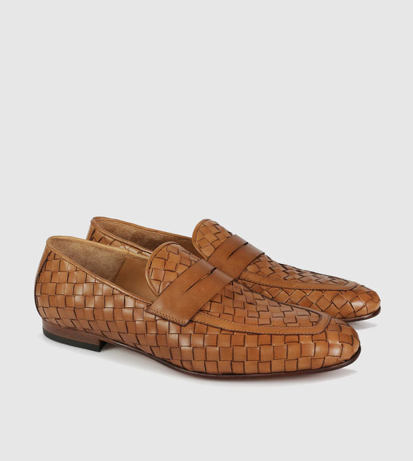 Tan Plaited Leather Loafers