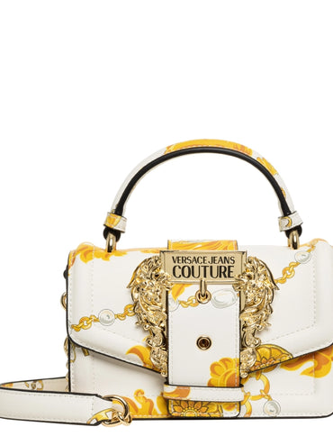 White and Gold Chain Couture Bag with Handle
