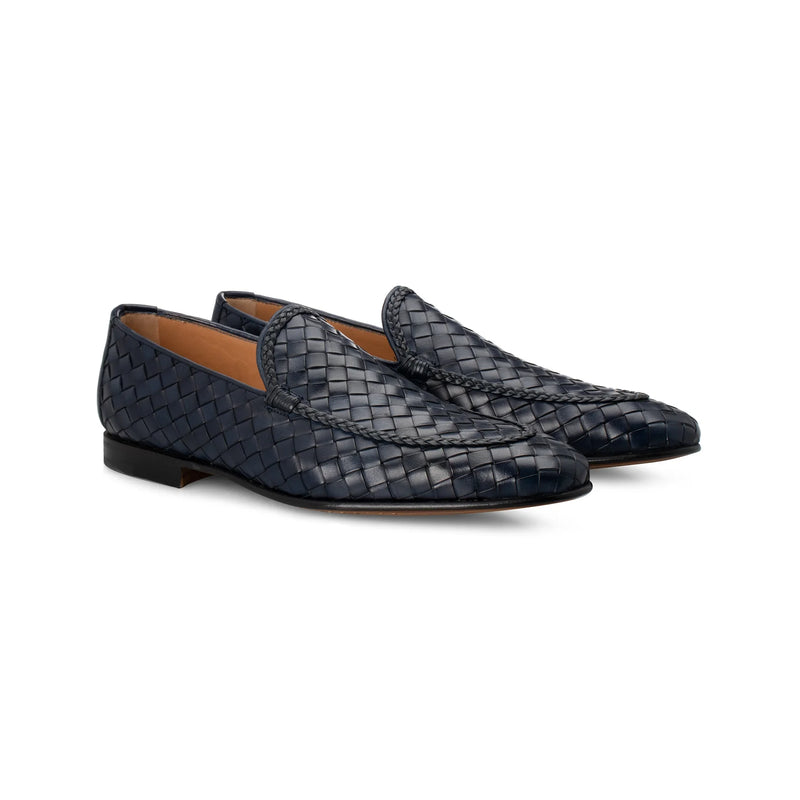 Woven Leather Loafer in Navy Blue