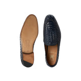 Woven Leather Loafer in Navy Blue