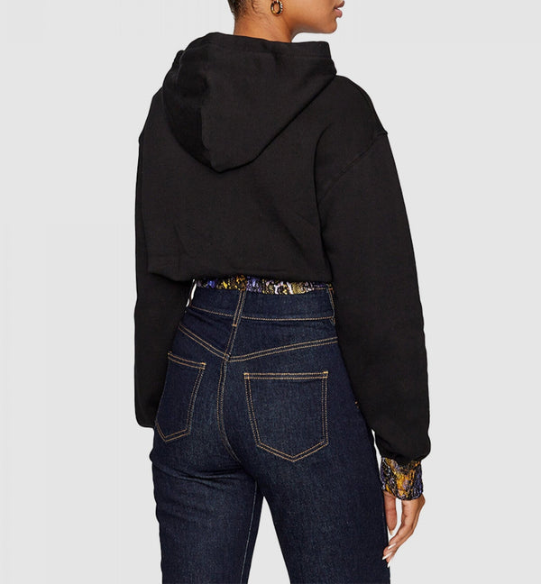 Black Cropped Hoodie with Studded Logo