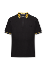 Classic Black Polo with Couture Print Collar