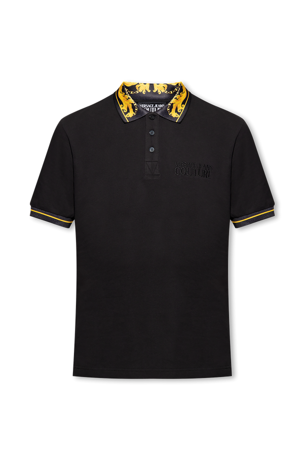 Classic Black Polo with Couture Print Collar