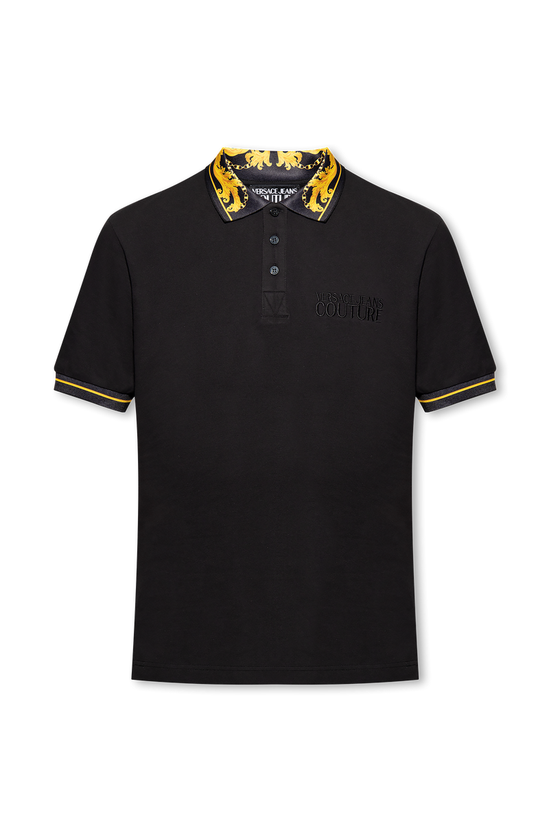 Classic Black Polo with Couture Print Collar