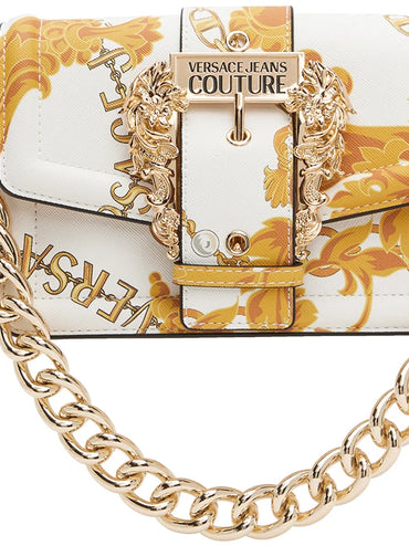 White and Gold Chain Couture Bag with Chain Detail