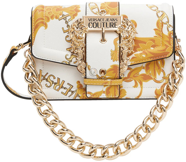 White and Gold Chain Couture Bag with Chain Detail