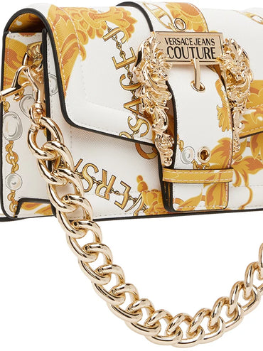 White and Gold Chain Couture Bag with Chain Detail