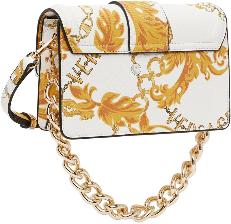 White and Gold Chain Couture Bag with Chain Detail