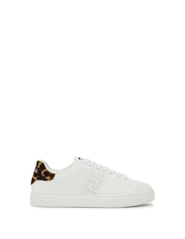 Versace White Leopard Trim Greca Sneakers
