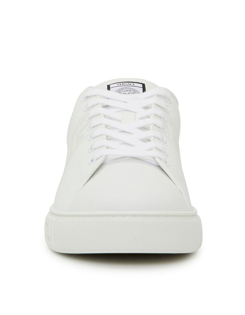 Versace White Leopard Trim Greca Sneakers
