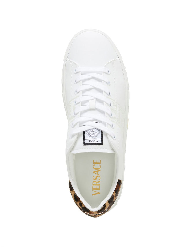 Versace White Leopard Trim Greca Sneakers