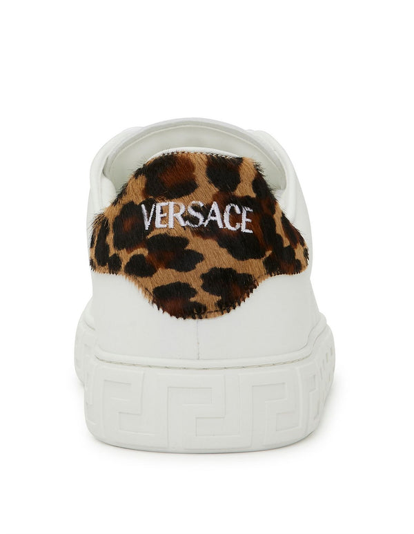 Versace White Leopard Trim Greca Sneakers