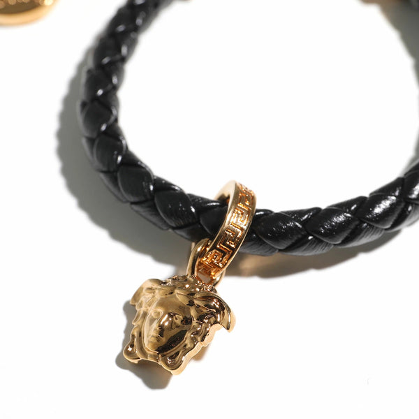 Medusa Braided Leather Bracelet with Gold Hardware