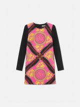 Pink/Black Chain Couture Long-Sleeve Mini Dress