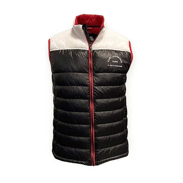 Puffer Vest in Black White and Red