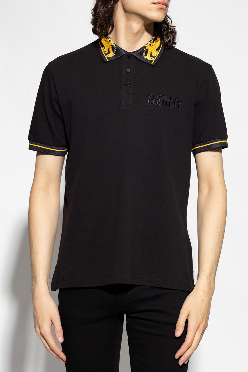 Classic Black Polo with Couture Print Collar