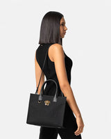 La Medusa Embossed Small Tote Bag in Black