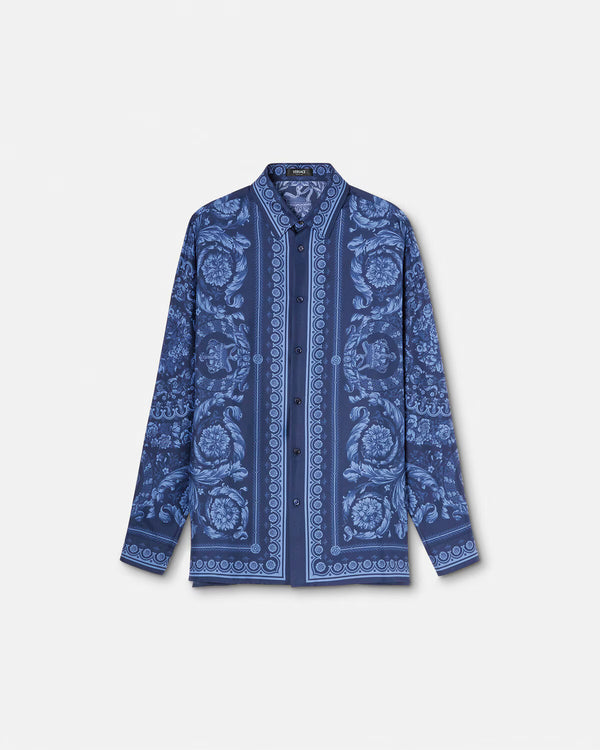 Two-Toned Blue Barocco Silk Shirt