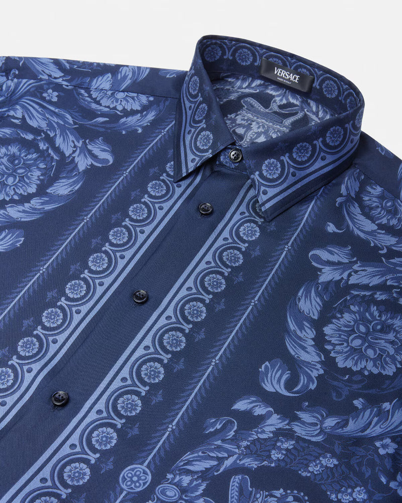 Two-Toned Blue Barocco Silk Shirt