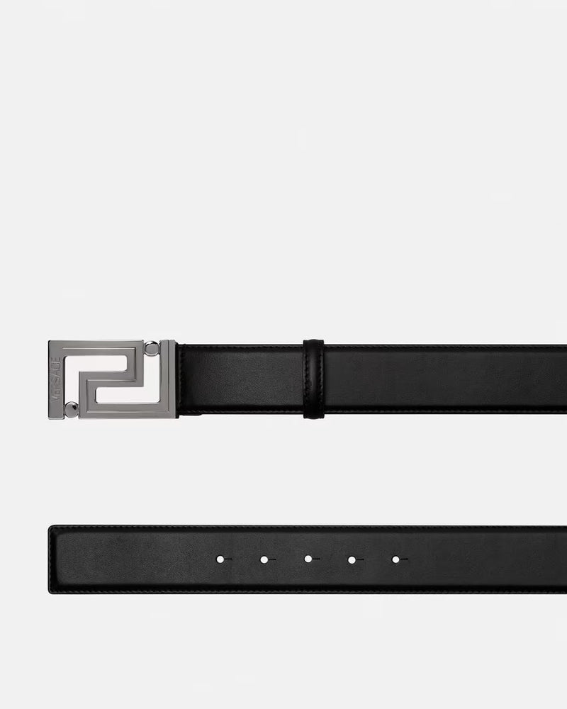 Silver Buckle Greca Leather Belt 4cm