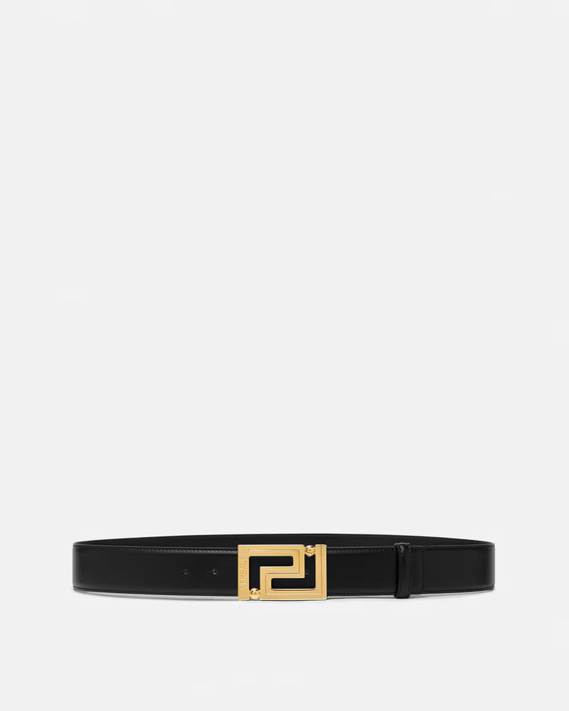 Gold Buckle Greca Leather Belt 4cm
