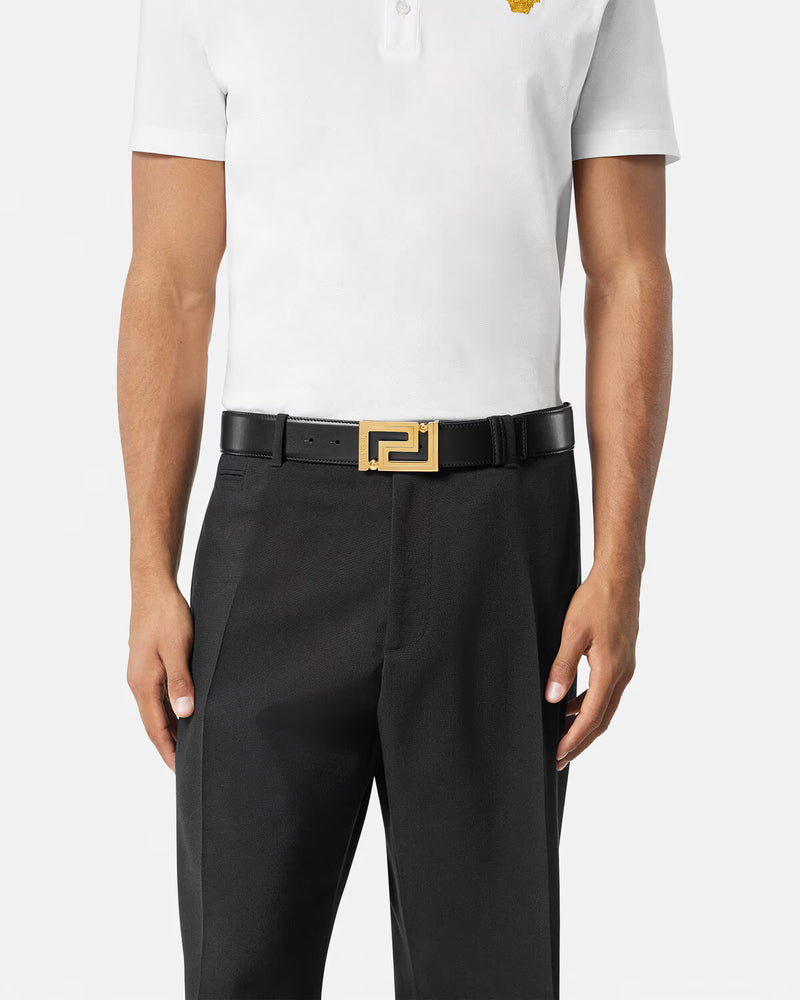 Gold Buckle Greca Leather Belt 4cm