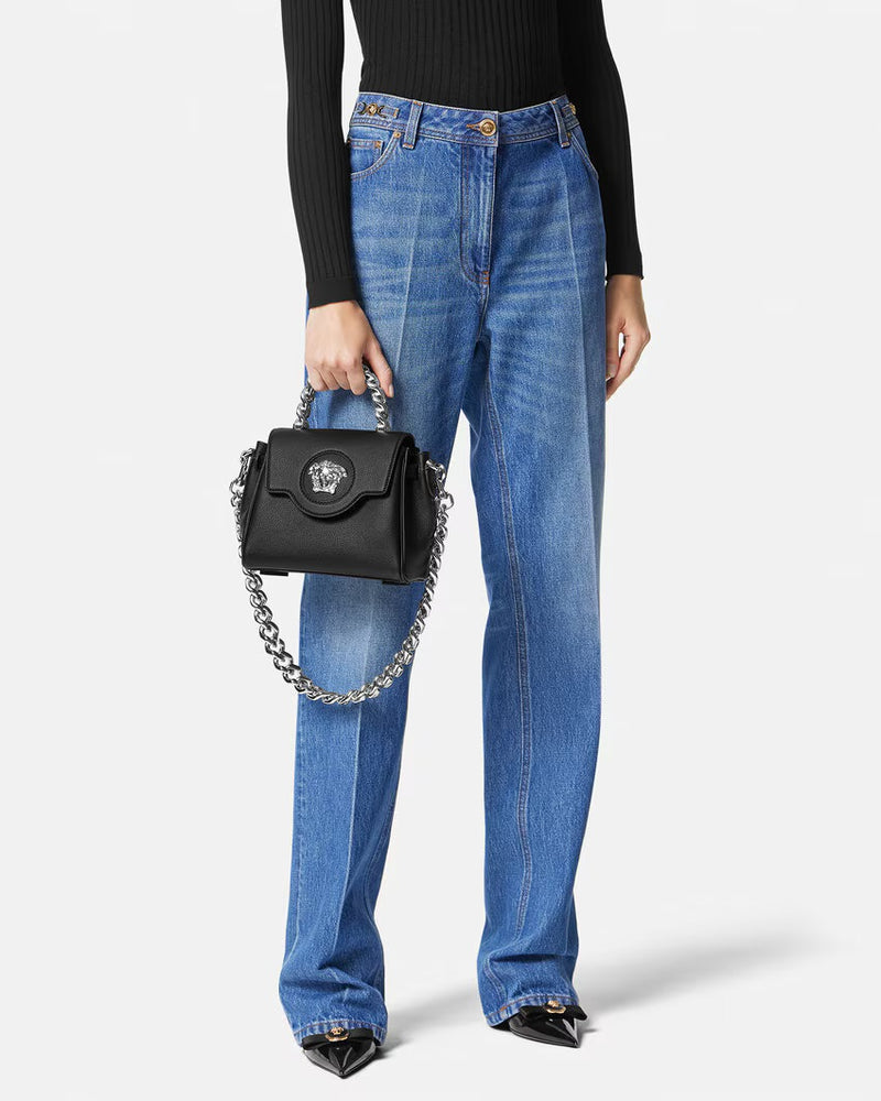 Silver La Medusa Plaque Handbag in Black
