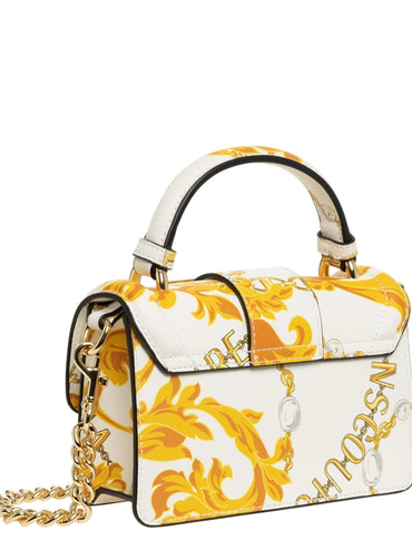 White and Gold Chain Couture Bag with Handle