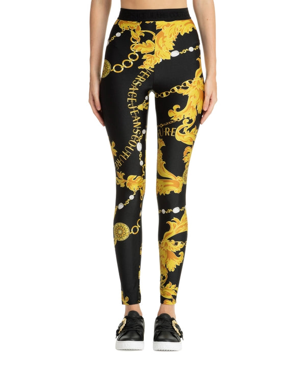 Chain Couture Leggings in Black and Gold