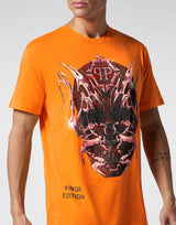 Orange Skull Print T-Shirt SS Chrome