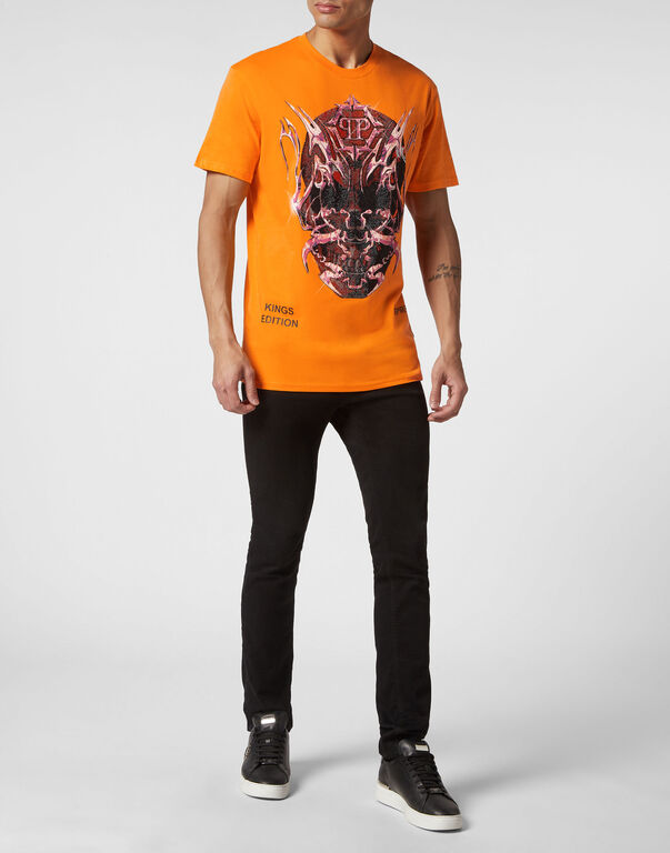 Orange Skull Print T-Shirt SS Chrome
