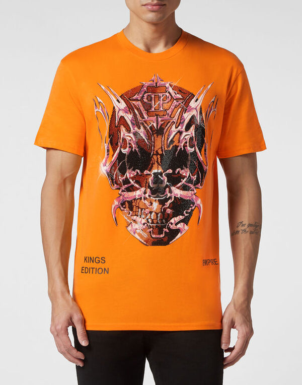 Orange Skull Print T-Shirt SS Chrome