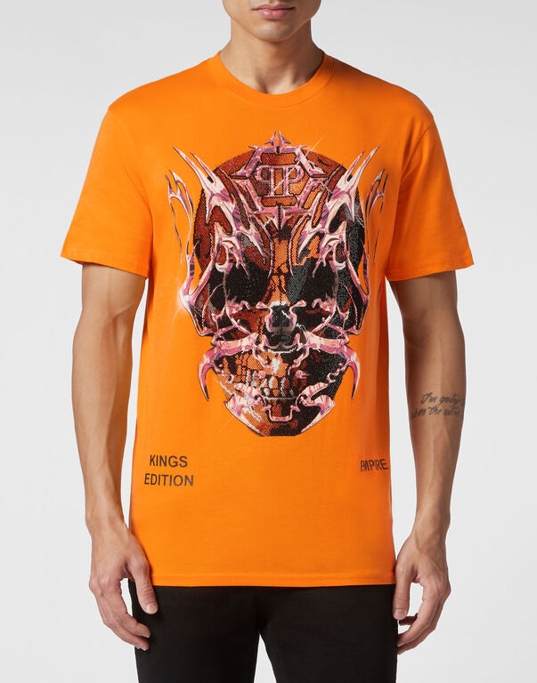 Orange Skull Print T-Shirt SS Chrome
