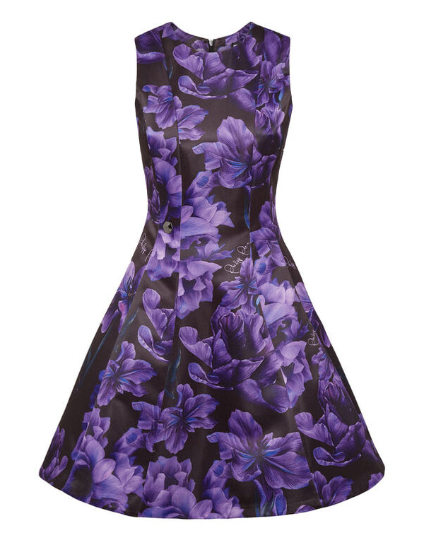 Purple Duchesse Midi Dress Flowers