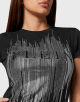 Black Round Neck Rhinestone T-Shirt
