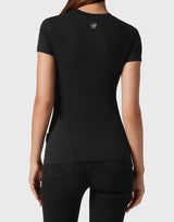 Black Round Neck Rhinestone T-Shirt